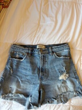Abercrombie & Fitch Light Blue Distressed Denim Shorts- High Rise 4” Shorts
